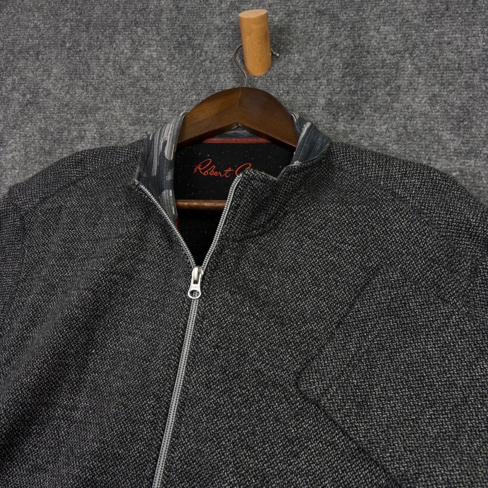 Robert Graham Full Zip Sweater Mens M Grey Cotton Classic Fit Mock Neck 0648